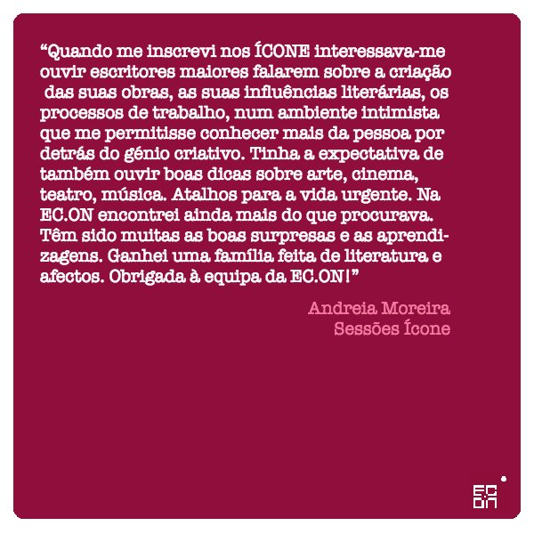 escritaconline's tweet photo. “Ganhei uma família feita de literatura e afectos", 
o depoimento de @AndreiaAM sobre as #SessoesIcone.
https://t.co/AAUZZc9tJb https://t.co/KZakwhJJrT