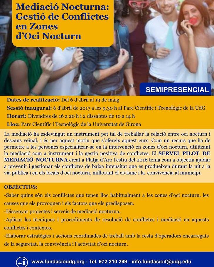 Curs professional en Mediació Nocturna o gestió de conflictes en l'oci nocturn resoluciodeconflictes.org/news/ca/2017/0…