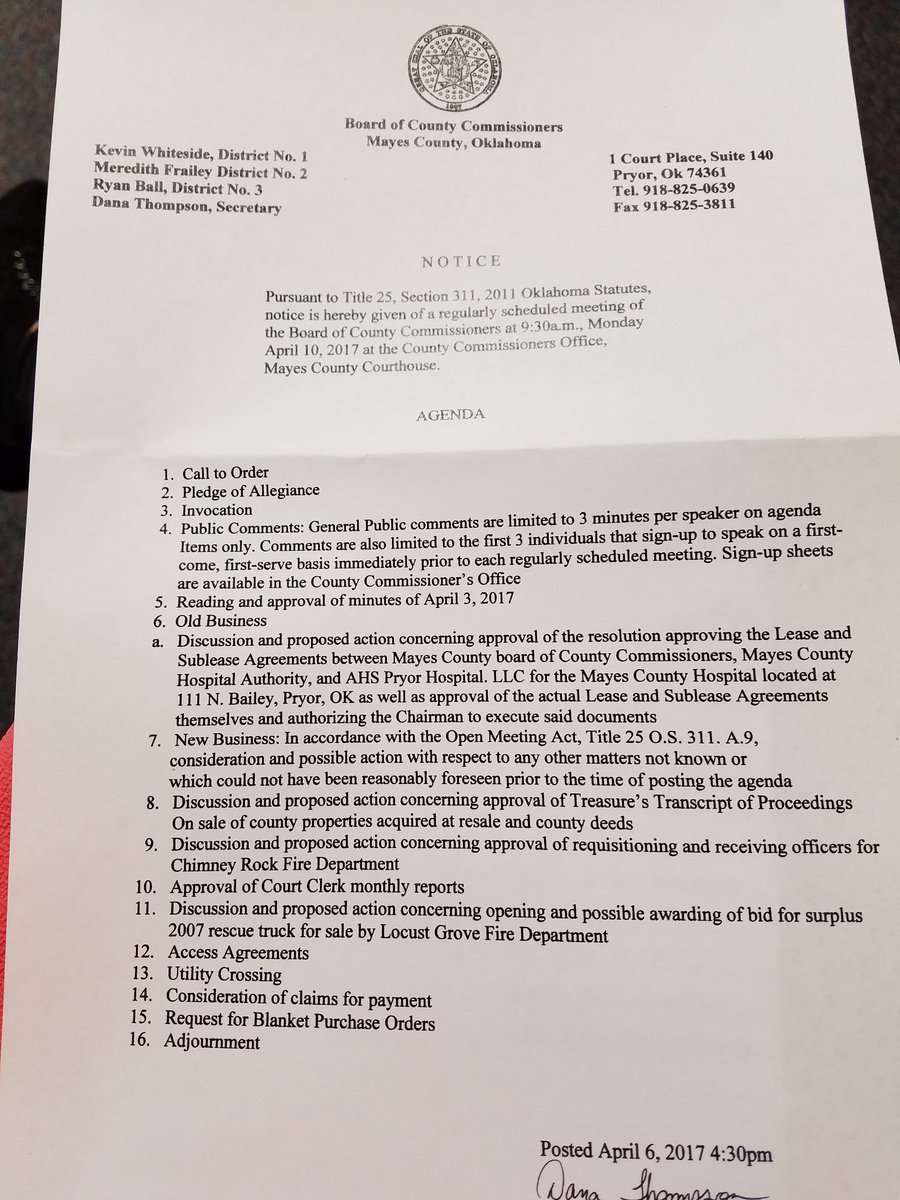 PryorTimes's tweet photo. It's a short agenda for the Board of County Commissioners this morning. https://t.co/Bi5ByAVKZH