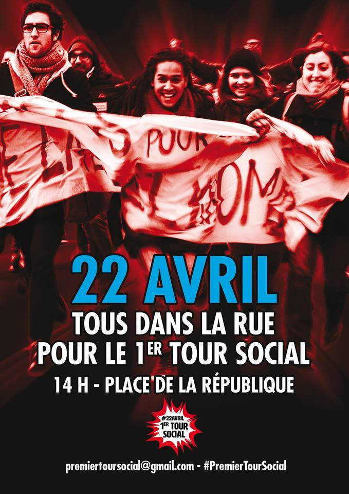 NuitDeboutTours's tweet photo. Le #22Avril #1erTourSocial : c'est la rue qui impose son programme. Rdv à 14h #PlaceRépublique à #Paris #Elections2017 https://t.co/otuwZ4ij7I