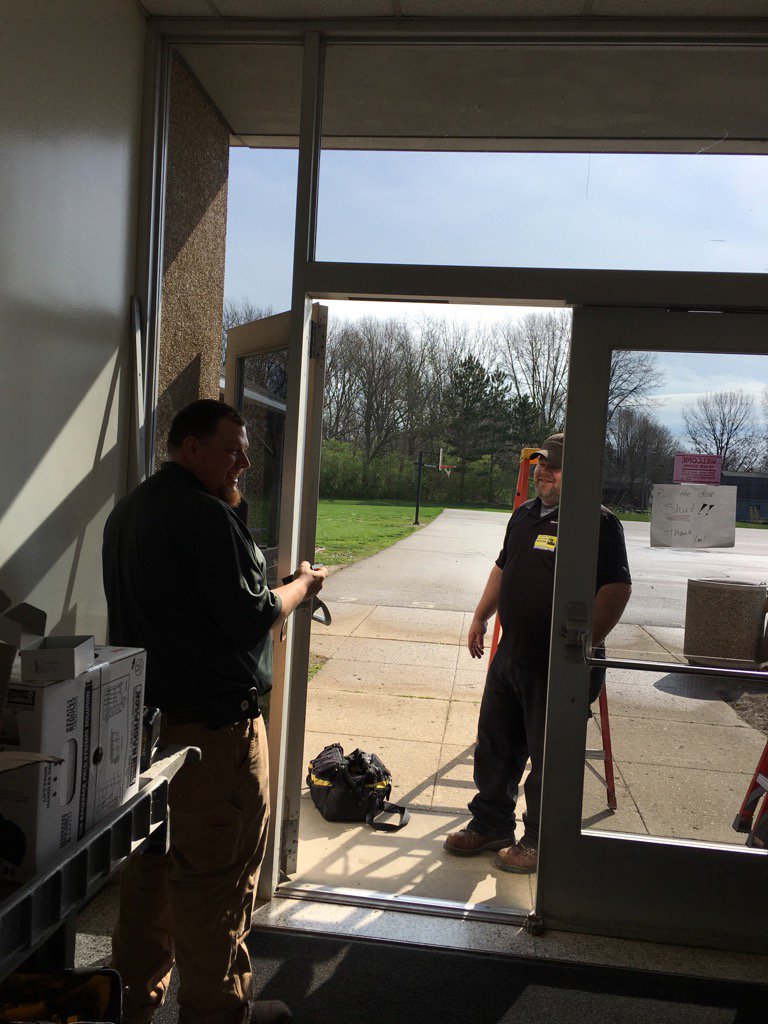 4th5thGT's tweet photo. Oh happy day!!The door nearest my classroom at #MayflowerMill is finally getting keyless entry!Thanks @ShannonCauble https://t.co/Cuu1Fb1SZK
