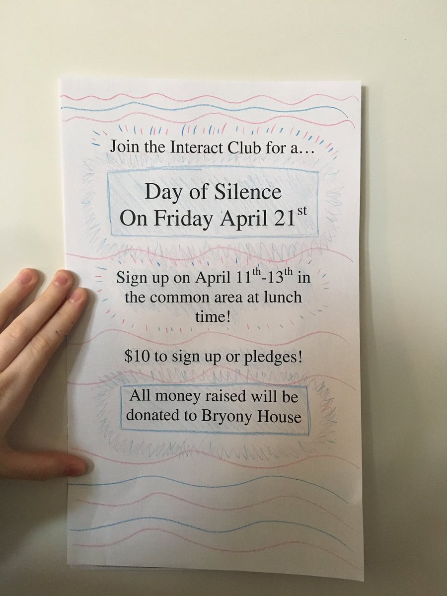 _DHSinteract's tweet image. Friday April 21st Day of Silence in honour of those who don't have a voice💜sign up starts tomorrow at lunch $10 to sign up or pledges!!!