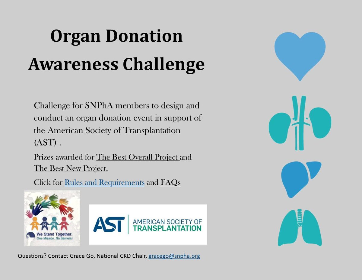 SNPhA_CKD's tweet photo. #ASTOrganDonationChallenge
#SNPhANoBarriers | #DonateLife https://t.co/dBcTCxOhfT