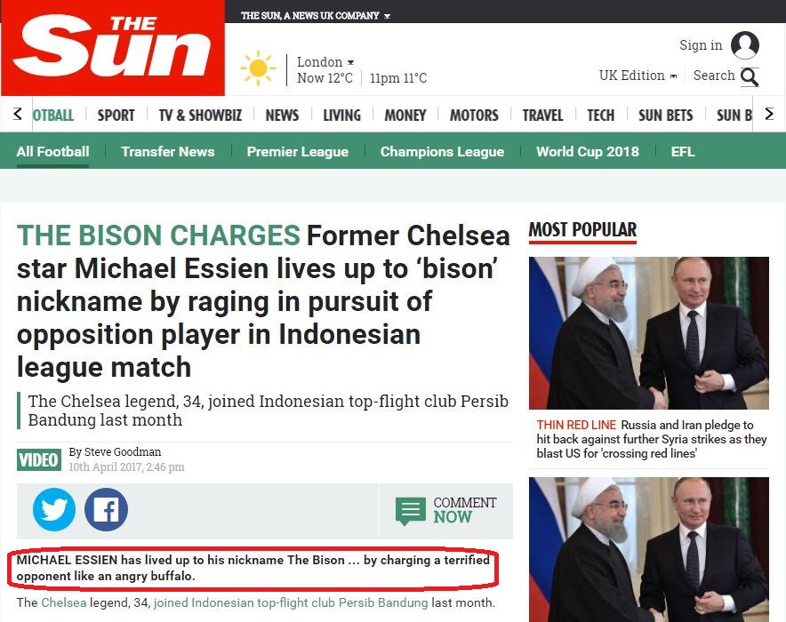 Insiden Michael Essien mengejar Yabes Roni ()