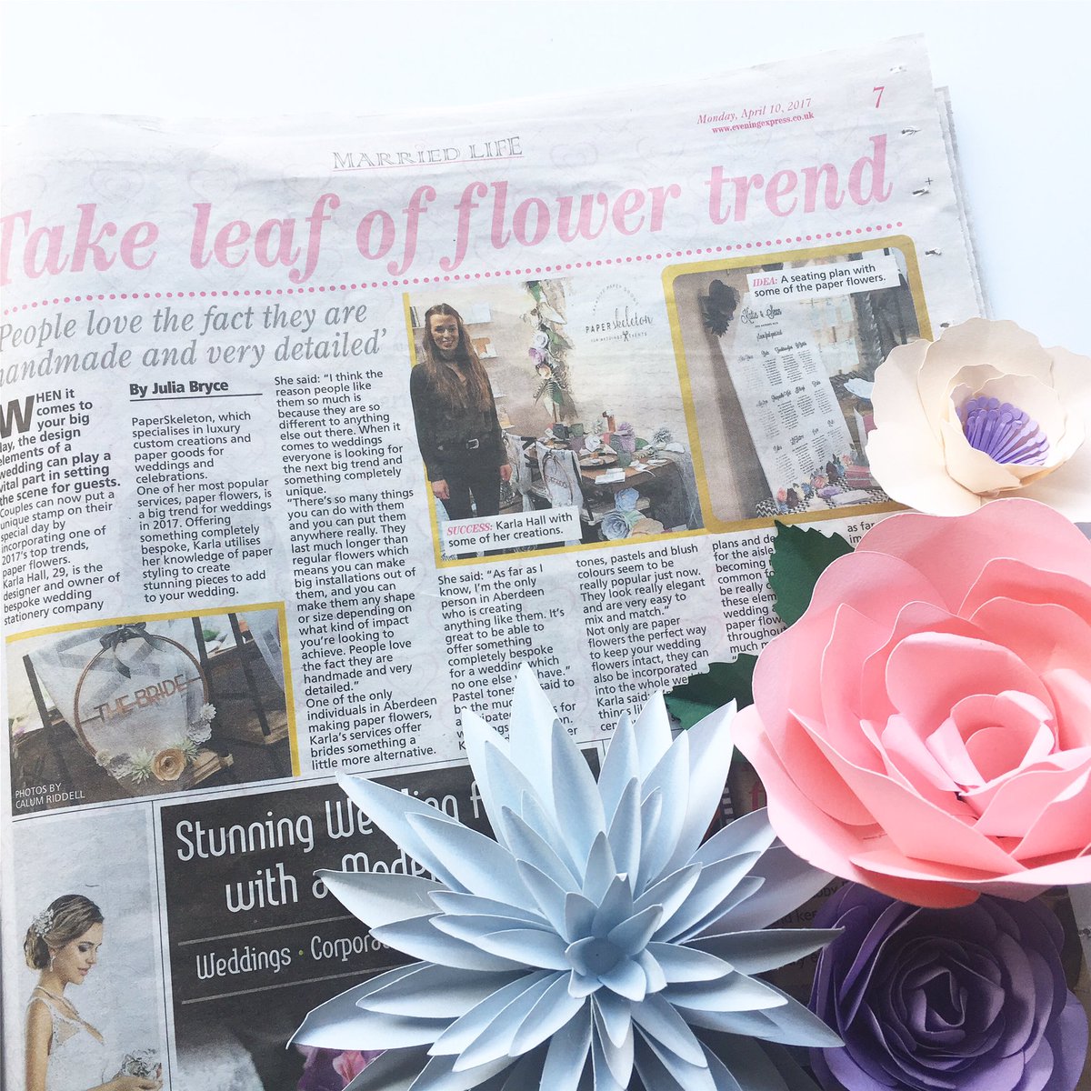 Delighted to be a part of today's <a href="/eveningexpress/">Evening Express</a> 'married life' section for their focus on alternative weddings with my #paperflowers. 😀