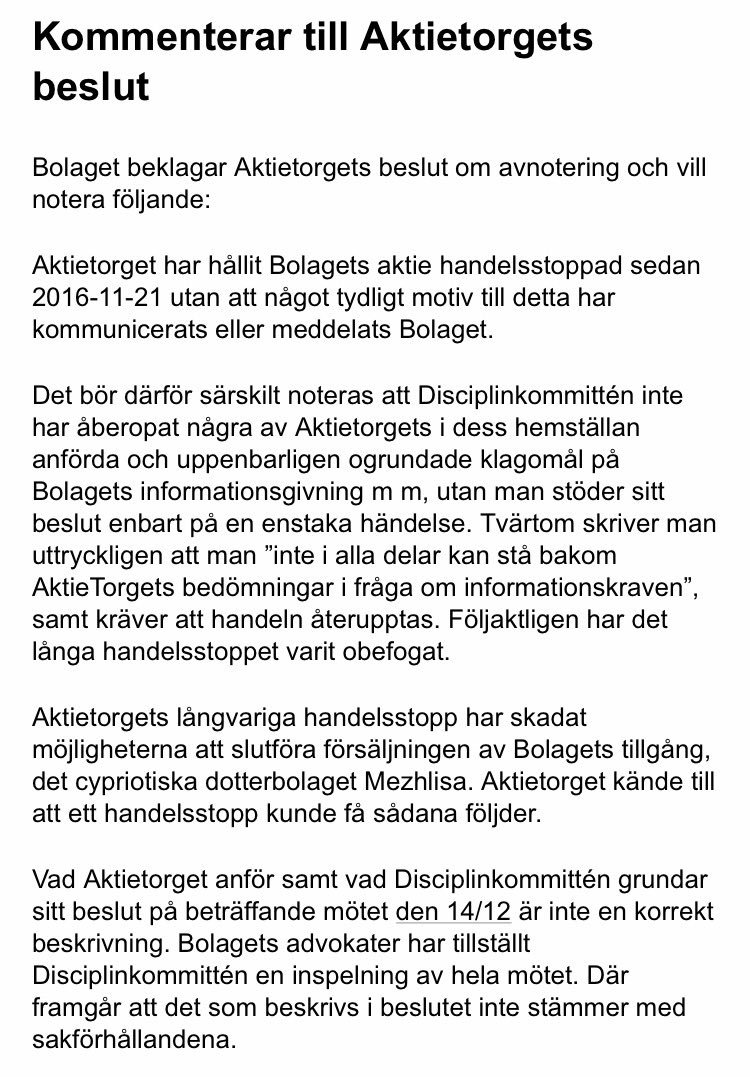 Privatekonom's tweet photo. #InterfoxResources kommenterar #Aktietorget:s beslut:
Disciplinkommittén stöder sitt beslut enbart på en enstaka händelse.
#Interfox #Ifox https://t.co/UjTdwEwokU