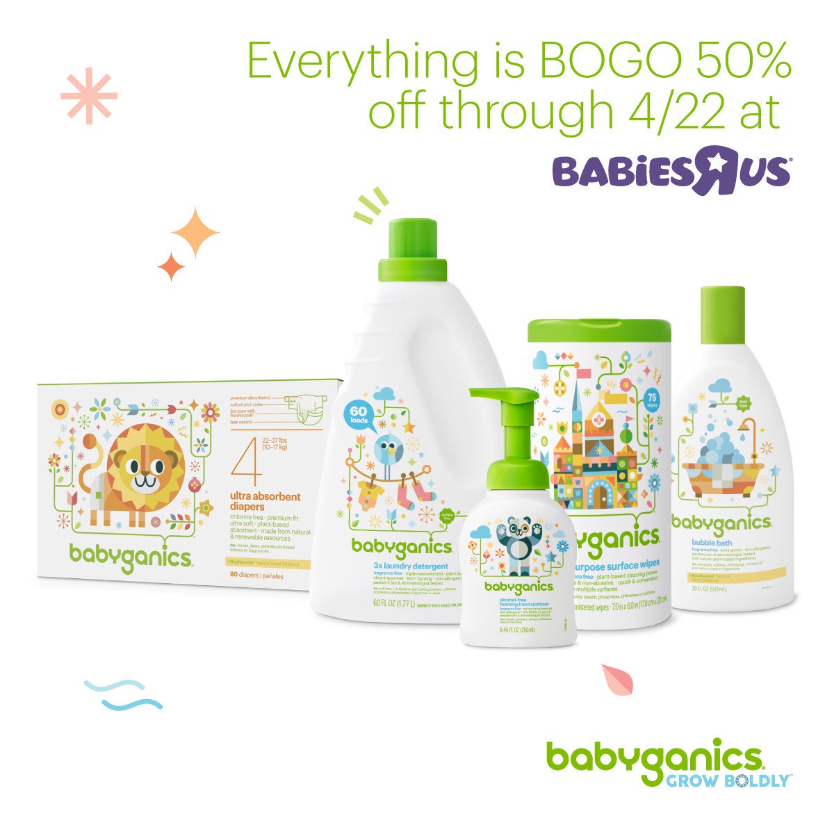 BabyganicsBOS's tweet photo. We’ve got big news: BOGO 50% off all your favs at @BabiesRUs. This deal is only in stores and ends on 4/22—so stock up now, baby! https://t.co/vN5F0osX7I