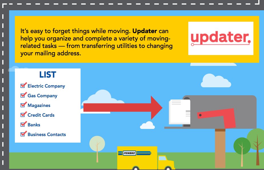 updater's tweet photo. Yes! An interactive infographic from @PenskeMoving on what you need as you prepare to move– yep, we're included! https://t.co/zd6vJNIKFl https://t.co/TBrO1PAKHr