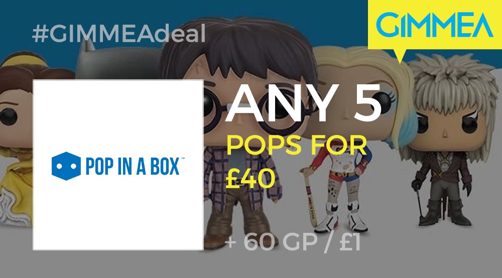 Get your hands on 5 Pop Figures for £40 at <a href="/PopInABox/">Popinabox</a> ! ow.ly/pXNh30aBadi #GIMMEAdeal #bargain #merch