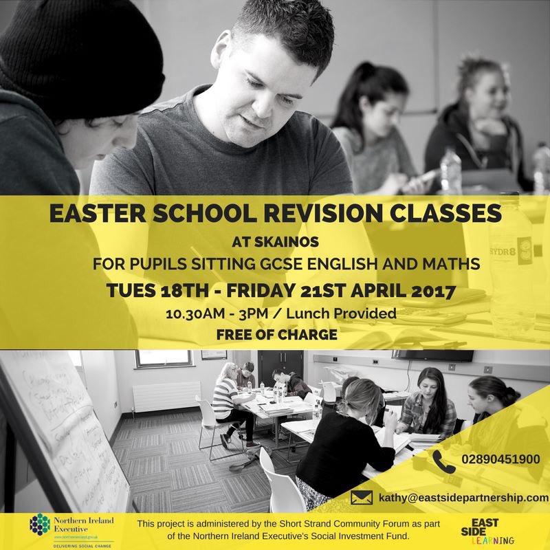 Still time for Year 11 &amp; 12 pupils to register for the free @EastSide_Learn Easter Revision classes at <a href="/skainos/">skainos</a> starting next Tues