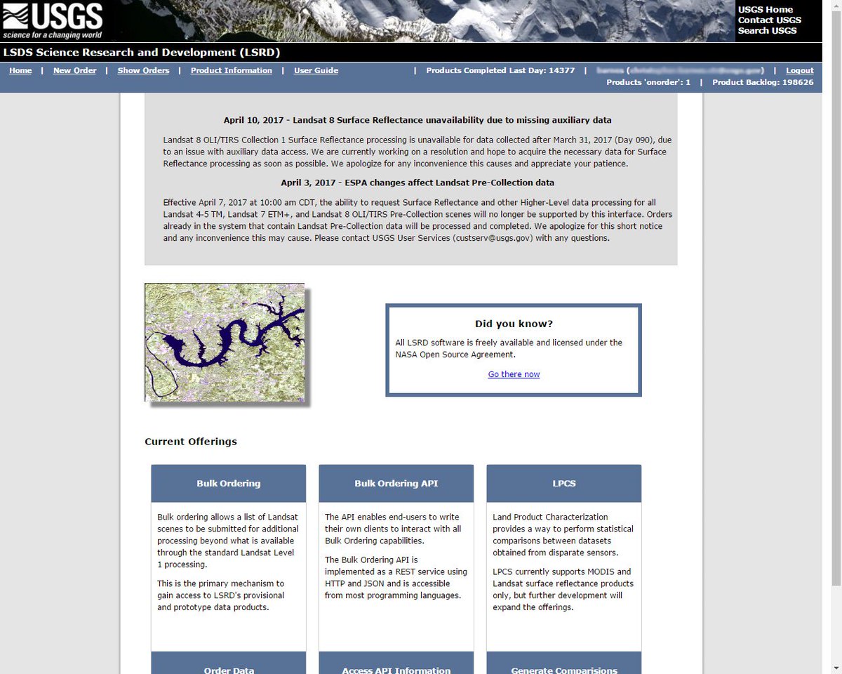 USGSLandsat's tweet image. EROS Science Processing Architecture (#ESPA) Notice: #Landsat 8 #surfacereflectance unavailability due to missing auxiliary data.