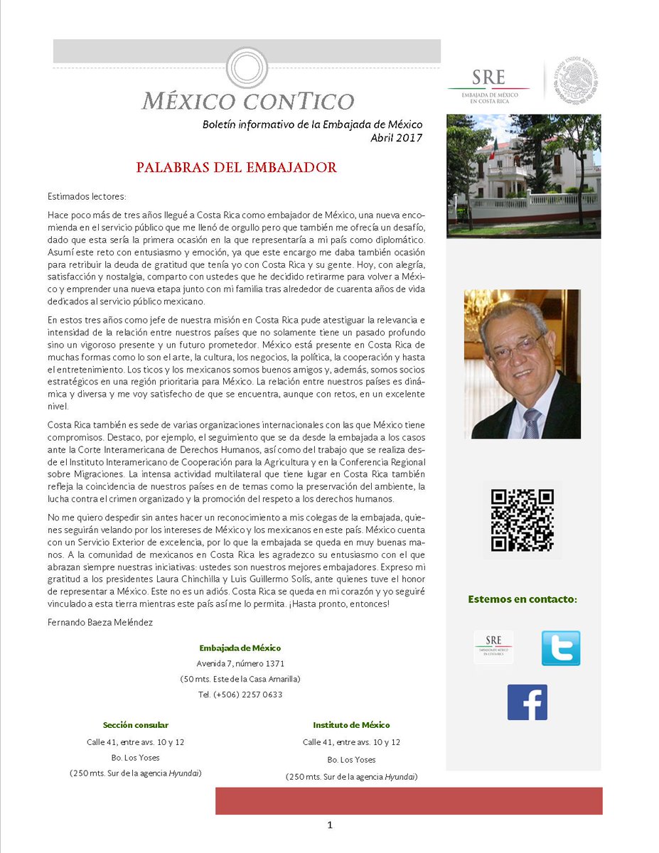 ¡Ya está en línea nuestro boletín #MéxicoConTico de abril! ¡No te lo pierdas! 
goo.gl/60km8h