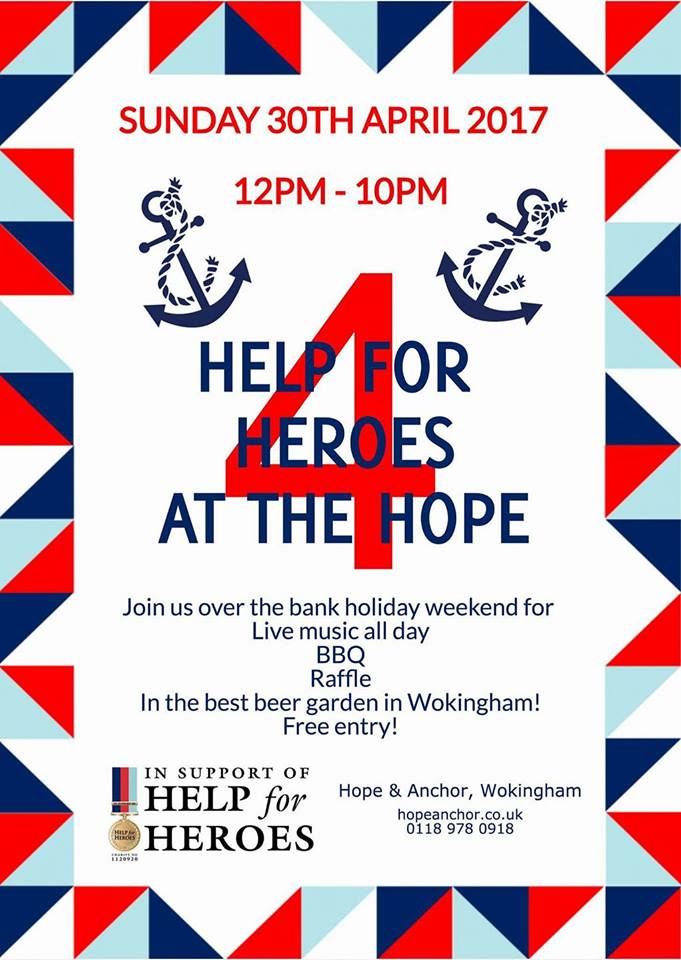 Dont forget our 4th <a href="/HelpforHeroes/">Help for Heroes</a> charity event is coming, 30th April!!! Live music, food, raffles and hopefully sunshine!!!