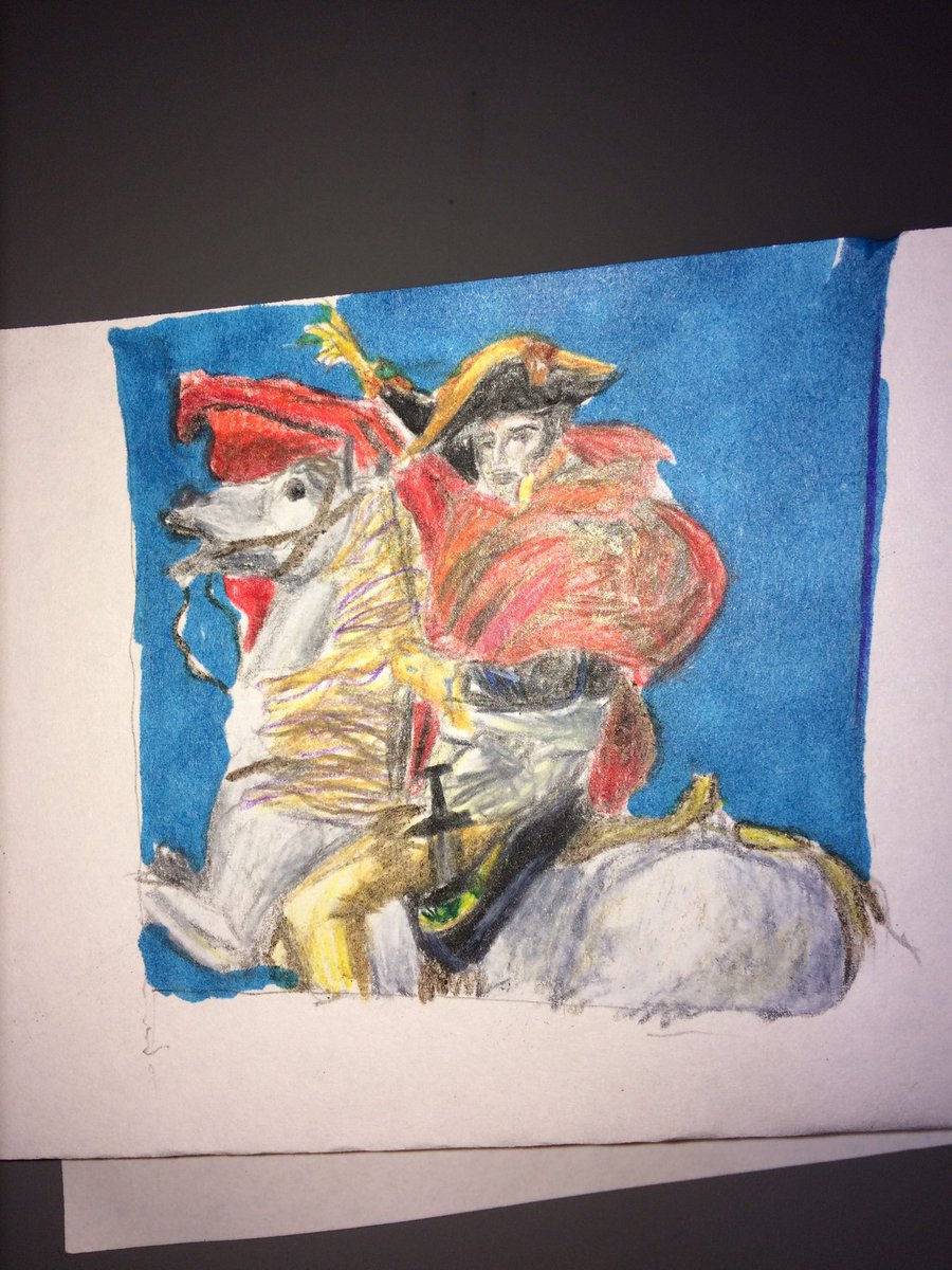 coolart12345's tweet photo. I did a quick drawing of #napoleonbonaparte on a horse with #colouredpencils #art #schooling #socials https://t.co/yrlJeyVdQK