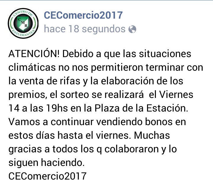 CEComercio2017's tweet photo. El sorteo de la rifa de pascuas será el viernes a las 19hs en la plaza de la estación. (No es necesario estar presente)
#CEComercio2017 https://t.co/2piJdPgv3l