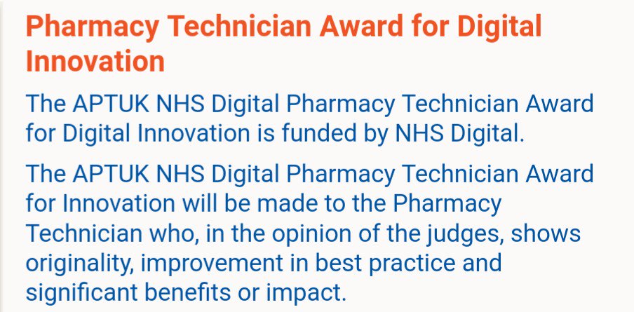 PamBahia1's tweet photo. Nominating #PharmTech for @NHSDigital #DigitalInnovation award?Closing date 24/4/17
Click the link for more deets 👇 
https://t.co/bw3u74jUcP https://t.co/HpwvFD00DQ