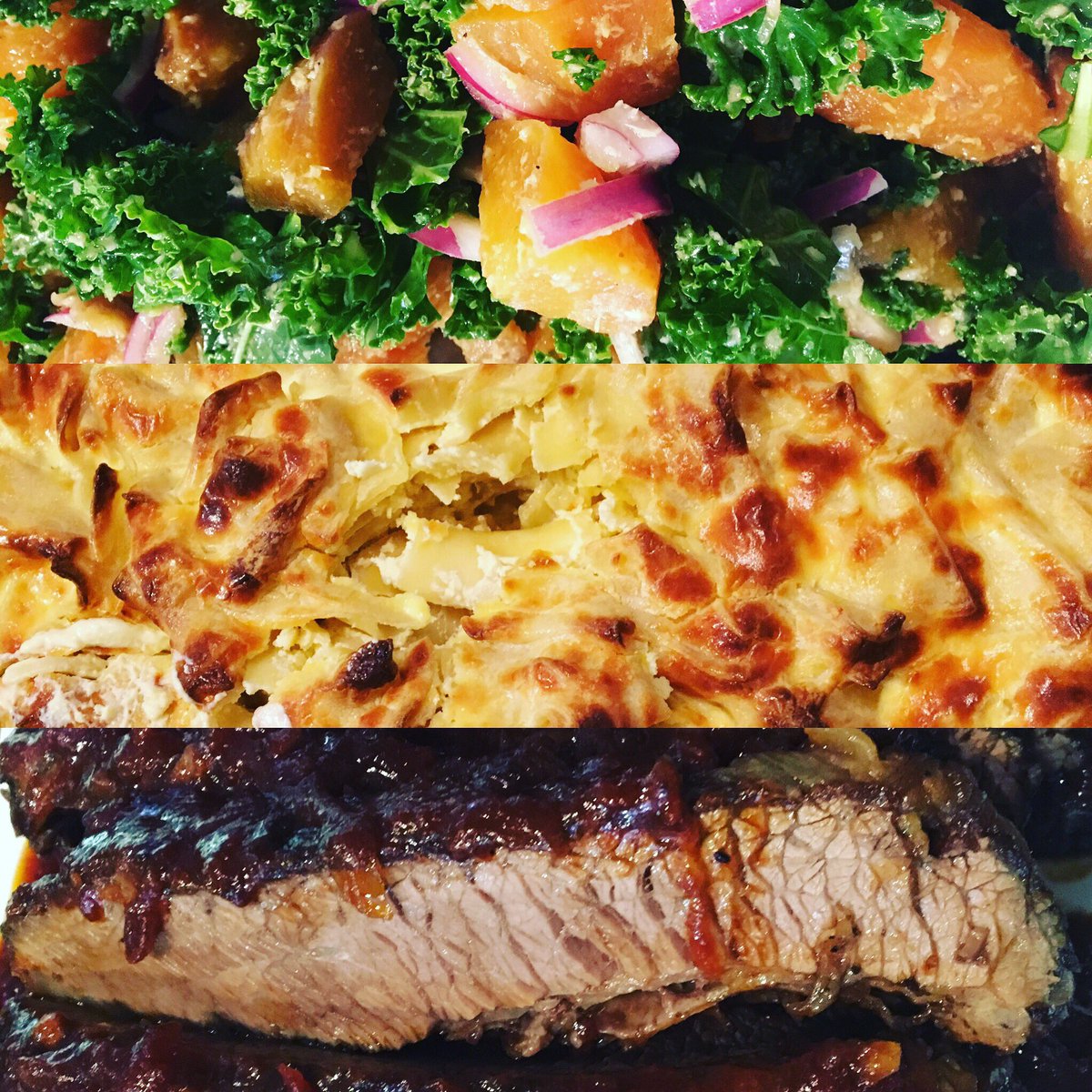 FormaggioSE's tweet photo. Dinner is served! We have horseradish beer salad, noodle kugel, and braised brisket. #HappyPassover #worldoftaste https://t.co/SHn9403teP
