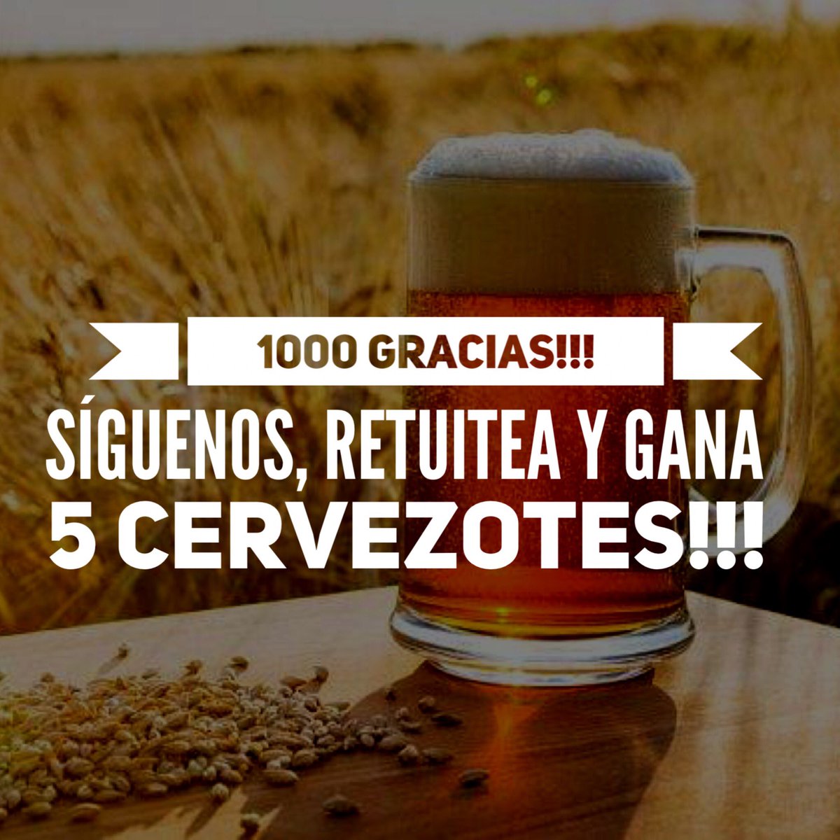 🎉CONCURSO POR LOS 1000 SEGUIDORES🎉Síguenos, retuitea este mensaje y gana 5 #cervezotes🍻Si también participas en Facebook, doble oportunidad!