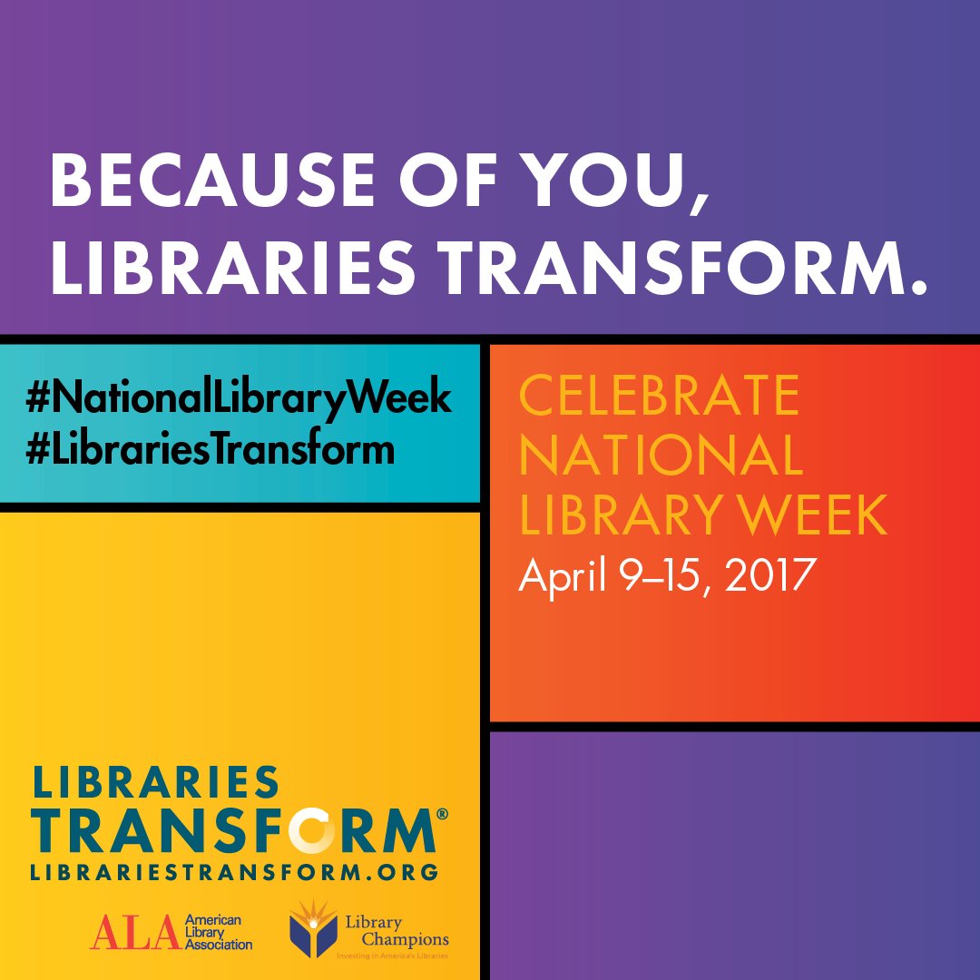 This week, April 9-15, is #NationalLibraryWeek!  Libraries transform lives every day opening a world of possibilities.