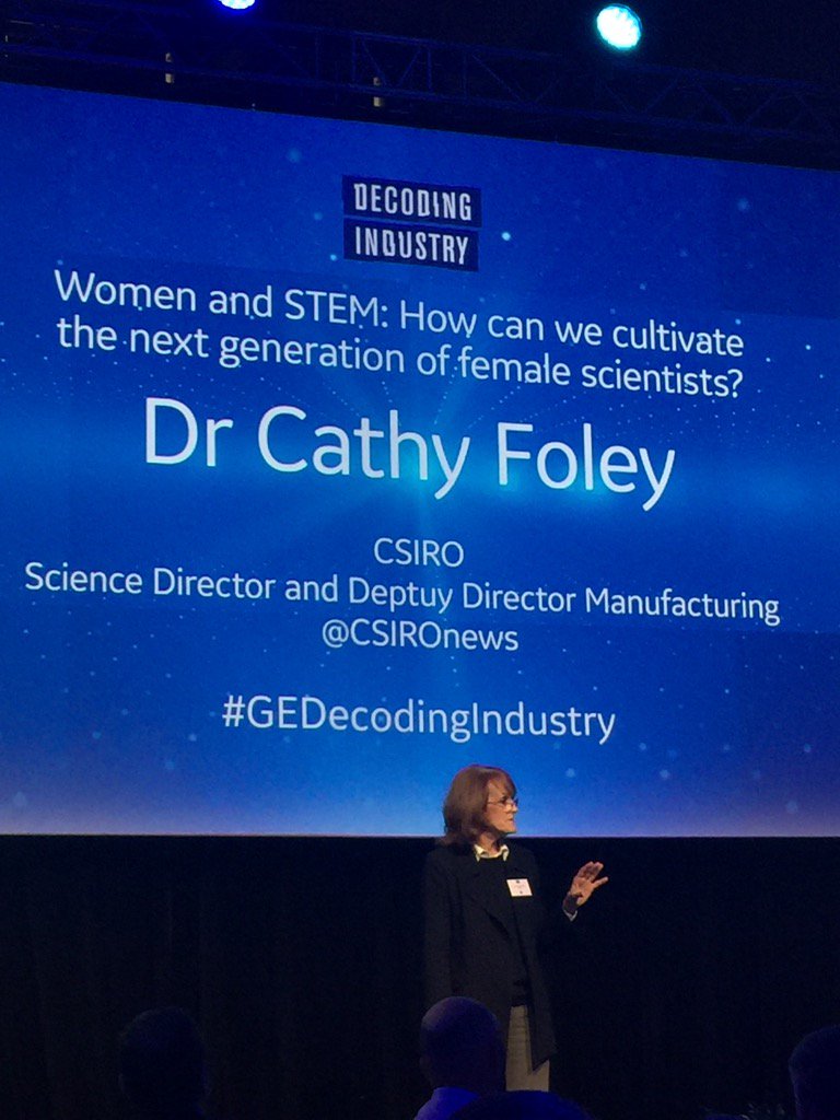 janey64's tweet photo. The wonderful Dr Cathy Foley on big problem for STEM: lack of women, esp in snr jobs. #GEDecodingIndustry @CSIROnews https://t.co/h2dLTqfInH