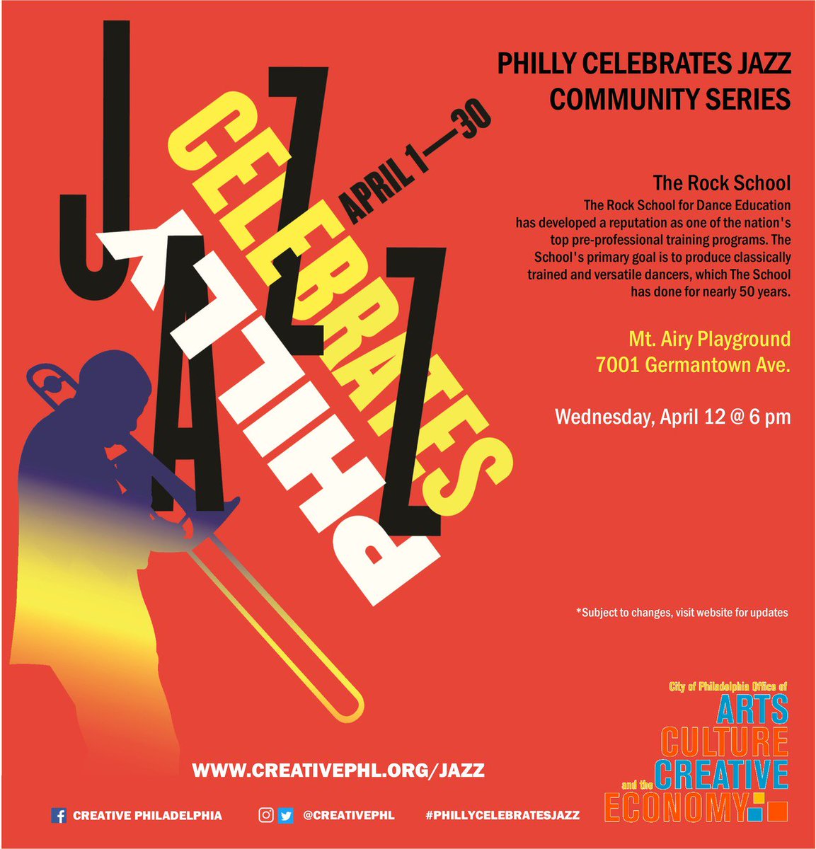 rockreach_dance's tweet photo. #RockReach teaching FREE jazz classes 6pm on April 12 @ Mt. Airy Playground! #PhillyCelebratesJazz https://t.co/0hrTSqBBG8
