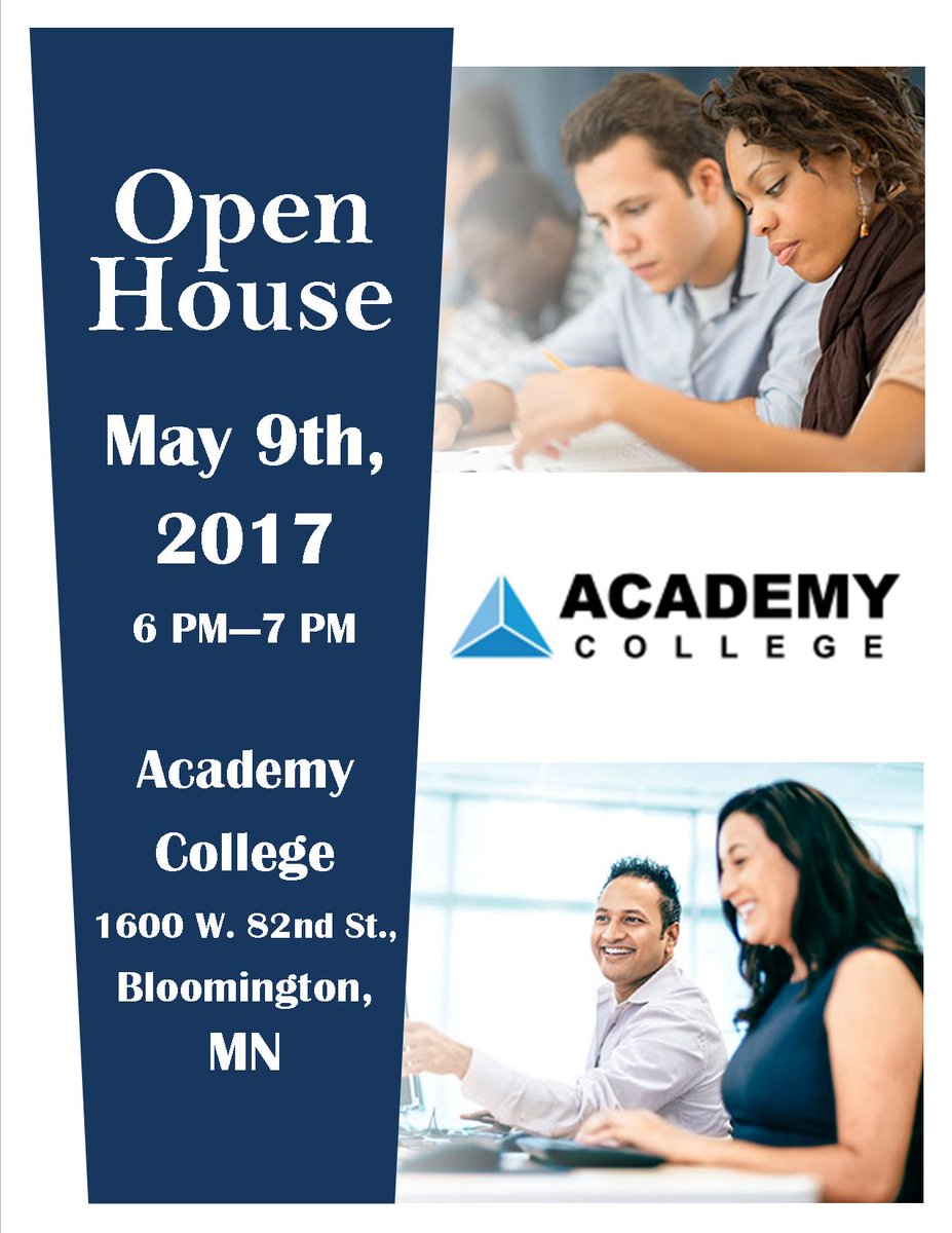 Academy_College's tweet image. JOIN US for the Academy College OPEN HOUSE on May 9th! #bloomingtonMN #collegeprograms #aviation #business #accounting #computertechnology