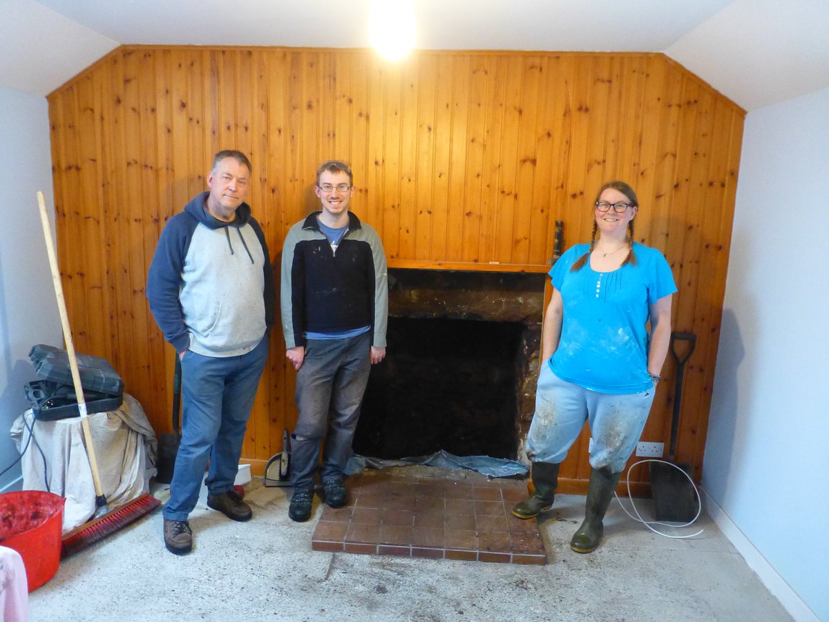 UistCottages's tweet photo. Day 2 of #FireplaceFun and we have managed to get back to the bare stone. A lot of cleaning to do next! #DIY #Uist #LogBurner #WhatATeam https://t.co/ocIQKgfsYF