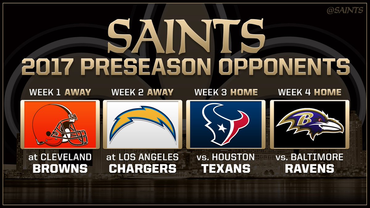 Saints's tweet photo. #Saints 2017 preseason opponents! https://t.co/kDumxFLF8A