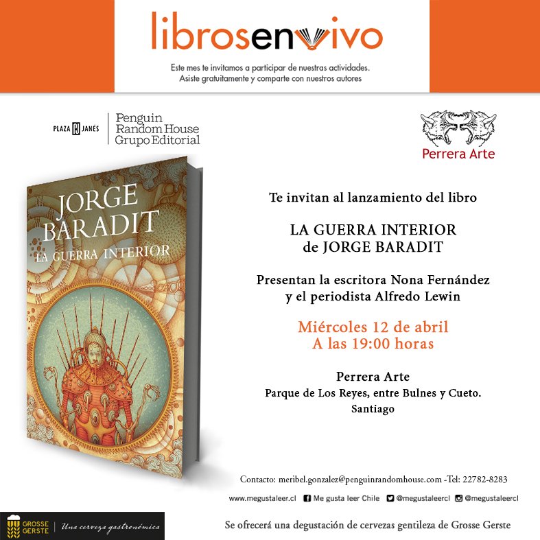 penguinlibroscl's tweet photo. El 12.04 tenemos cita por partida doble: @baradit presenta #LaGuerraInterior en #PerreraArte y @RobFuentesM firma #Küyen en @QueLeoForestal https://t.co/DErHxfmFoo