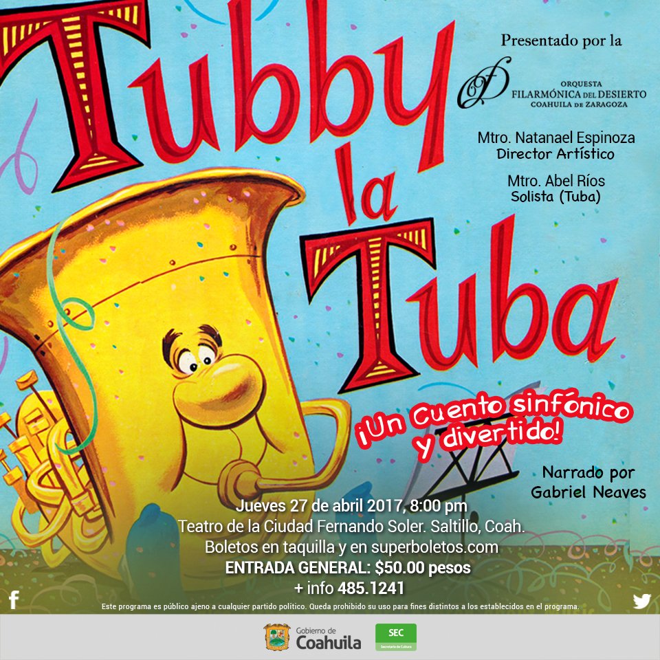 Haz espacio en tu agenda para el concierto <a href="/fildecoahuila/">Orquesta Filarmónica del Desierto</a> Tubby La Tuba #Saltillo todosaltillo.mx/calendario-de-…
