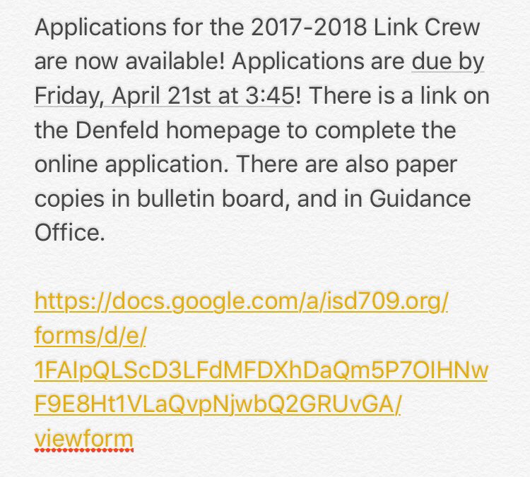 DenfeldLink's tweet photo. LINK CREW APPS FOR 2017-2018! Visit: https://t.co/zd28TA1qqA https://t.co/fne9GBVTIv
