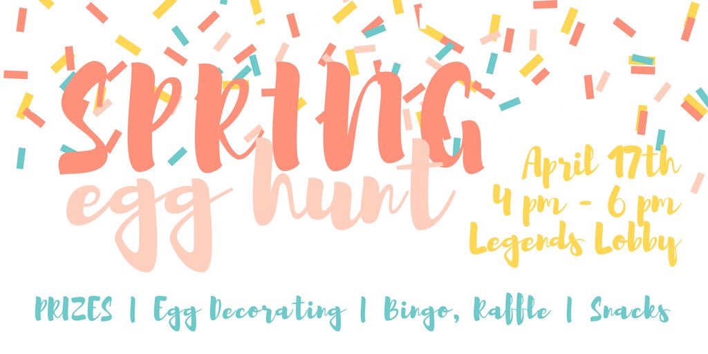 LegendsHall's tweet image. Legends Spring Egg Hunt is on April 17th @ 4 pm! Come meet new people &amp;amp; potentially take home some cool prizes. You don't want to miss this!