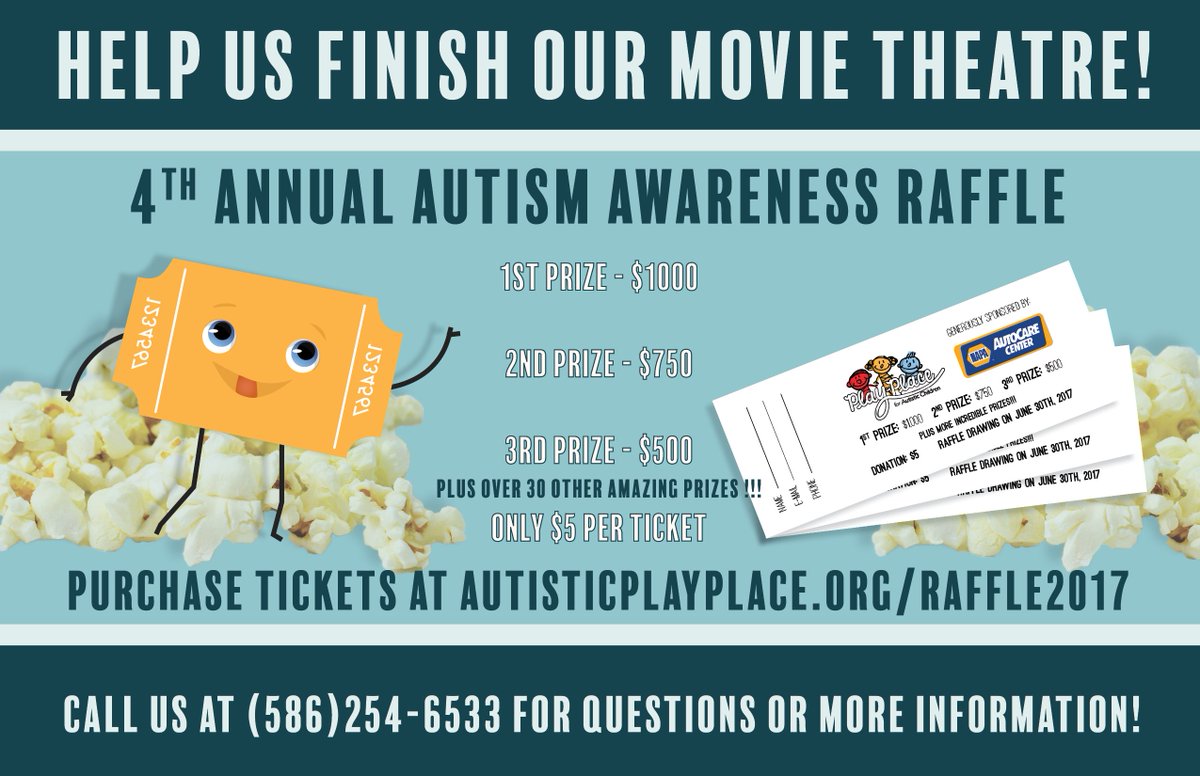 Our 4th Annual Autism Awareness Raffle has begun!! Just $5 gives you the chance to win up to $1000!!! Tickets @ autisticplayplace.org/raffle2017
