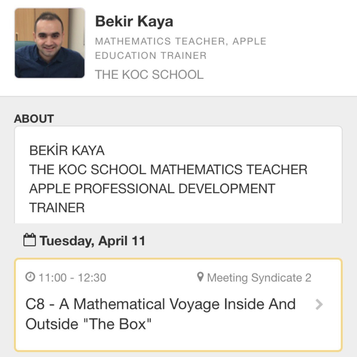 edaydemir's tweet photo. Very Excited for his session tomorrow at  #ATM_2017 #ATM_Maths #thebox @bekir_kaya_ https://t.co/F8O0dYikCv