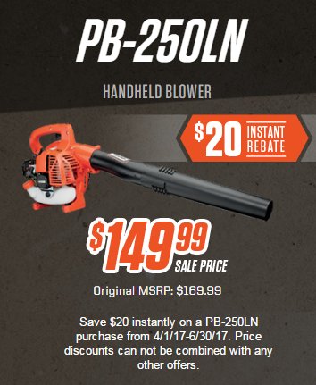 mowpart's tweet image. #InstantRebate on the #Echo PB-250LN Leaf Blower! Outstanding hand-held performance and lightweight. ow.ly/Zq6y30aKcnZ