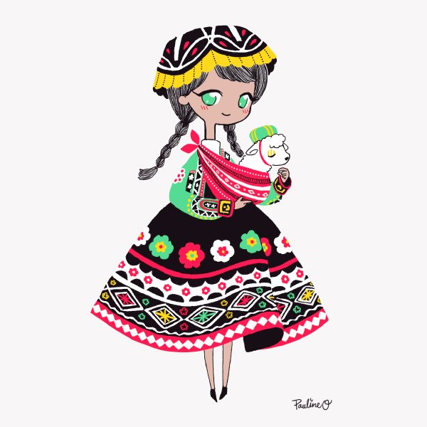 大高ポリン A Twitter 南米のケチュア族の衣装は 地域ごとに差はありますが ペルーのクスコの衣装は 色あざやかなミシン刺繍と帽子が特徴的 身につけているショールはアンデスの伝統的な織物でとても美しいです 世界の民族衣装シリーズ