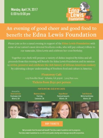 EdnaLewisFDN's tweet image. We hope you can join us for our next event in Atlanta on 4/24 @floatawaycafe. Learn more here: goo.gl/p2E4JZ #EdnaLewis