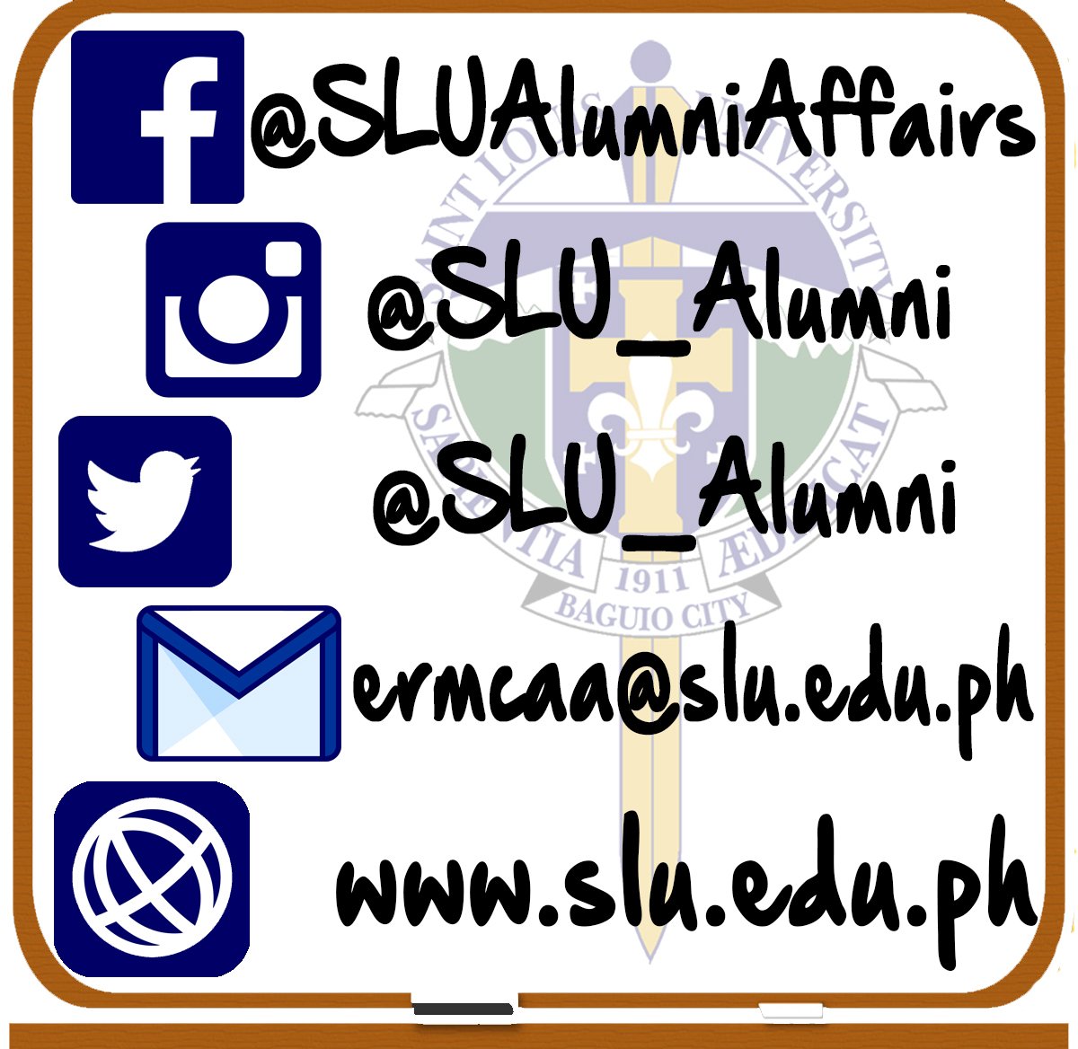 SLU_Alumni's tweet photo. Keep posted and up-to-date with the latest SLU Alumni news and information! Reach us through these media outlets! https://t.co/BQm188DGxt