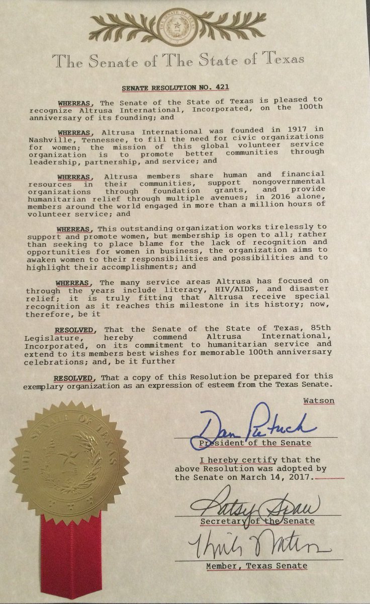 AltrusaMoco's tweet photo. HAPPY 100TH BIRTHDAY ALTRUSA!!! @altrusa_ @TXlege #AltrusaCares https://t.co/HNa7G5Aepc