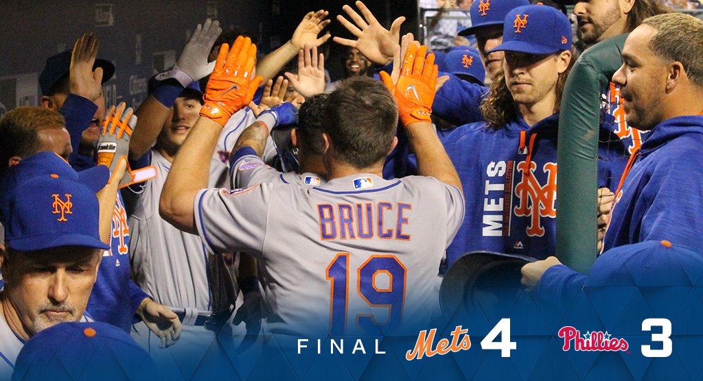 Bruce homers twice as we come from behind to take Game 1 in Philly! #MetsWIN 

Box: atmlb.com/2oZyZRJ