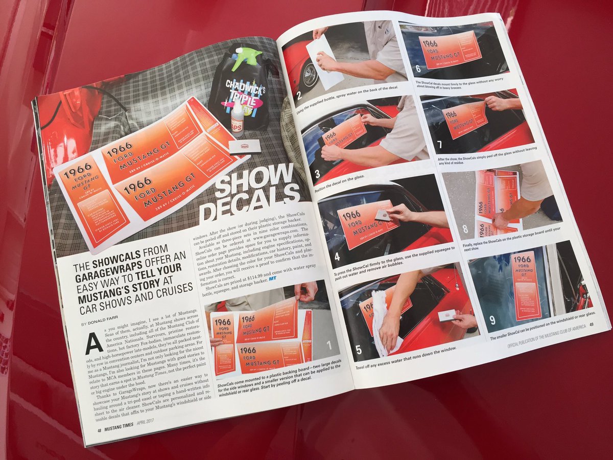 GarageWraps's tweet image. ShowCals are featured in the April issue of Mustang Times magazine.  Thank you Donald Farr for the review!