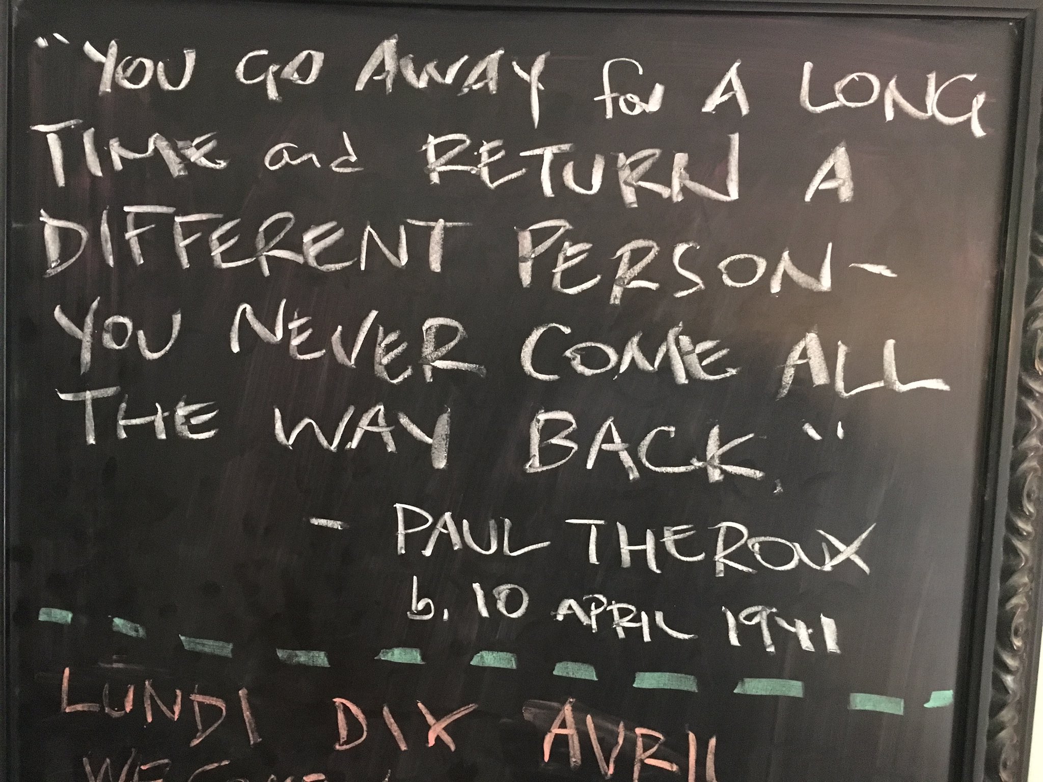 Boys and chalkboard no where near back yet. Happy Birthday Paul Theroux.  