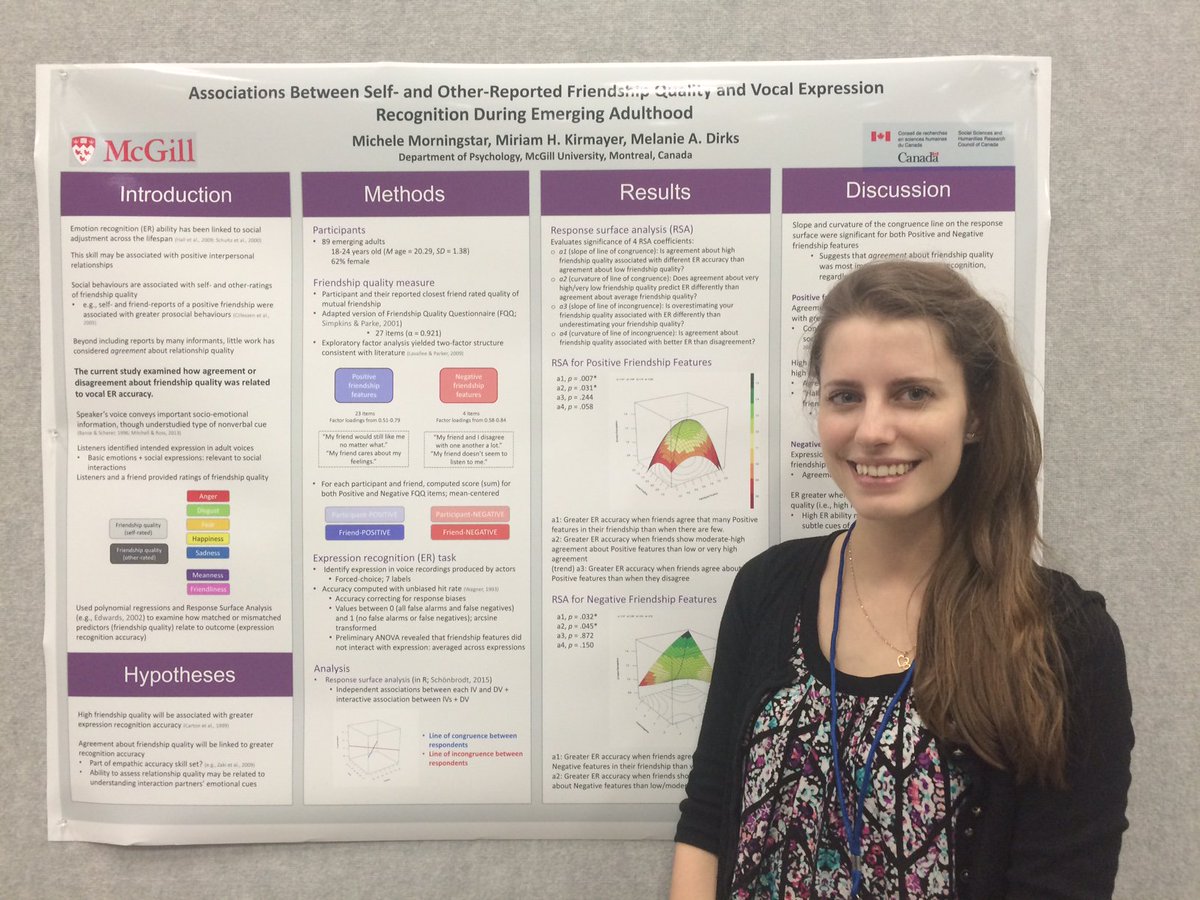McGillPsych's tweet image. Congrats to our own PhD student Michele Morningstar who presented her work on friendship quality and vocal expression at #SRCD17 last week!