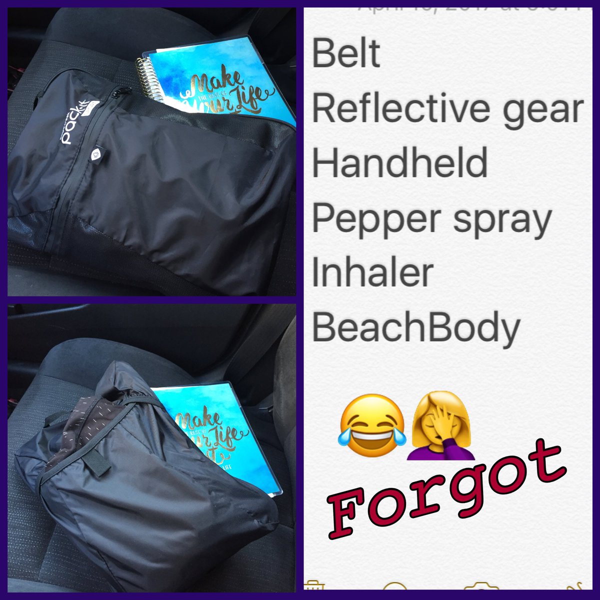 SlackerRunner's tweet photo. Monday brain- clean car, running outfit in @eaglecreekgear, too bad I didn't realize I forgot everything else! #bibchat #runnerfail https://t.co/GfyvzItjaq