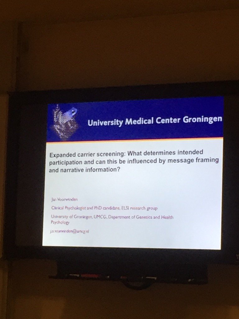 MirjamPlantinga's tweet image. Jan Voorwinden @umcg presents study determinants participation expanded carrier screening, soon published in #EJHG
