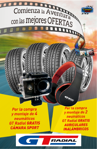 CentersAutoGR's tweet photo. ¡Hacemos tus vacaciones más divertidas! Por 2 ó 4 neumáticos GT Radial llévate unos auriculares o una cámara sport.
https://t.co/w011CjjkZu https://t.co/6YbO8jQxm1