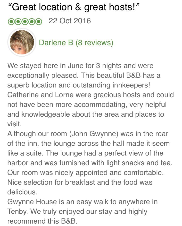 Another fab #review of Gwynne House bed and breakfast from <a href="/TripAdvisor/">Tripadvisor</a> #tripadvisor 😊 #tenby #visit #wales #pembrokeshire
