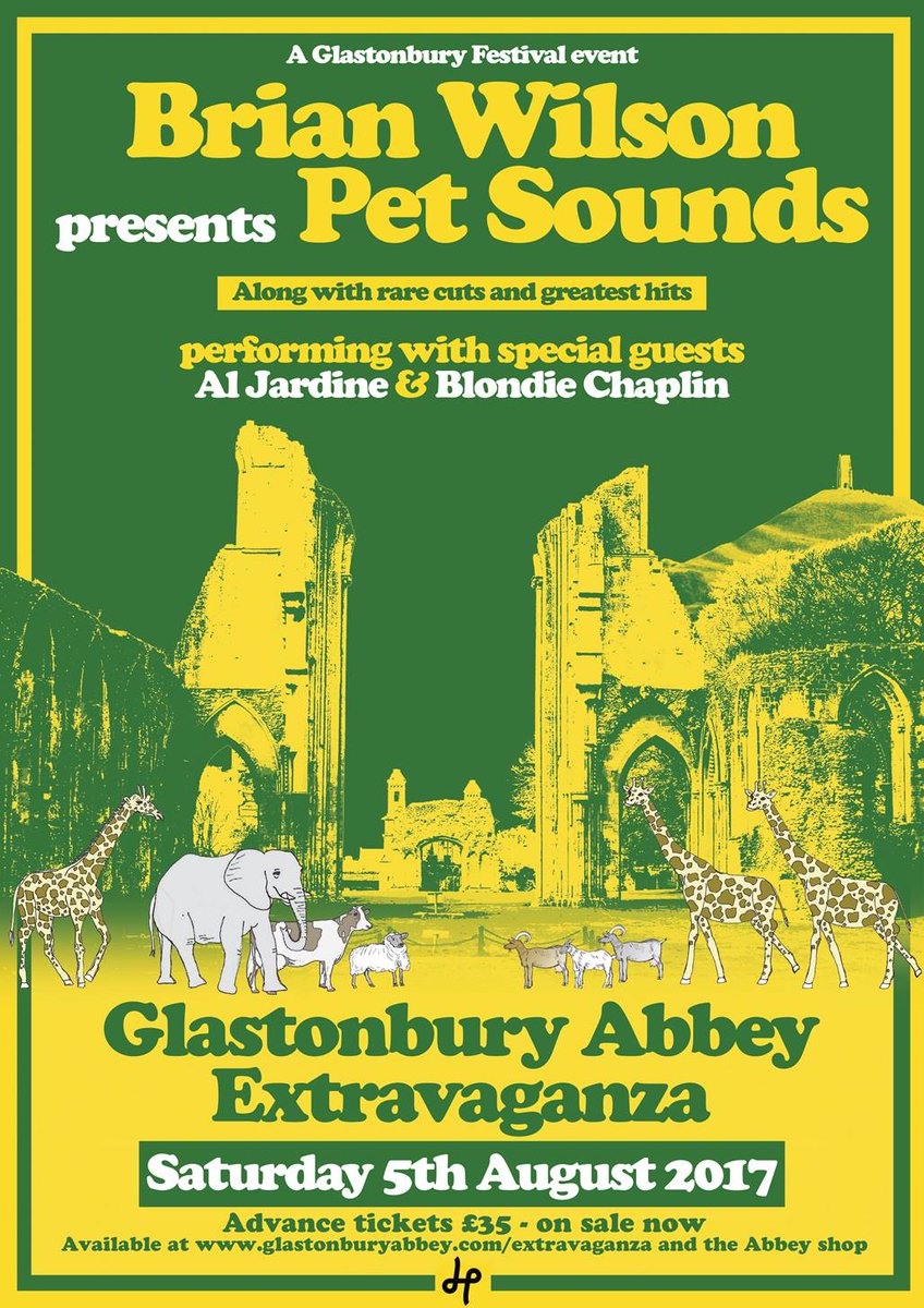 The 2017 Glastonbury Abbey Extravaganza on Sat 5th Aug will be headlined by Brian Wilson! Tickets on sale now: glas.to/extrav-17 🐆🐘🐄🐐