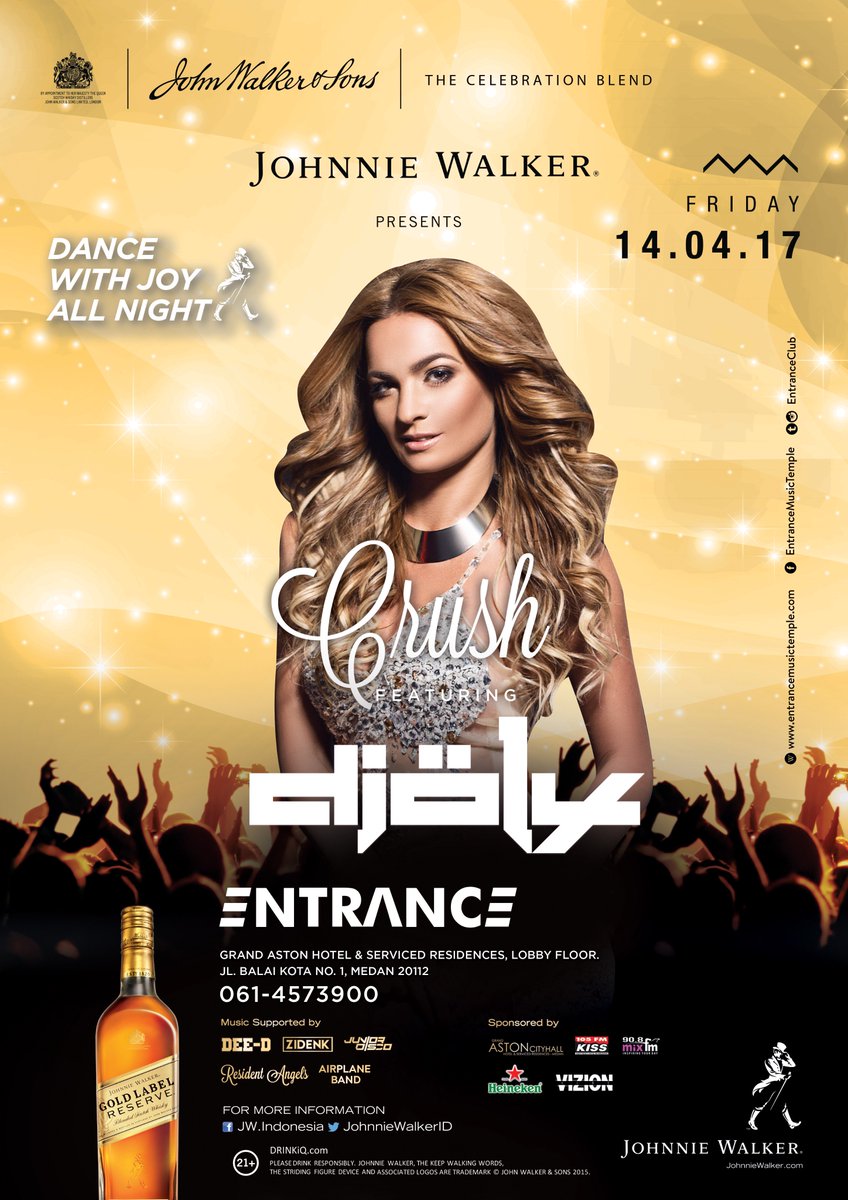 Friday 14.04.2017 Johnnie Walker presents CRUSH feat. DJOLY. RSVP : 0614573900 <a href="/105kissfmmedan/">105 KISS FM MEDAN</a>