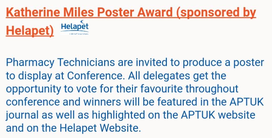 PamBahia1's tweet photo. #PharmTechs have you submitted your abstracts for #APTUK17 poster awards yet?
An amazing opp to showcase your work! 
https://t.co/hpw9uV9QOZ https://t.co/RB5c89X3Vy